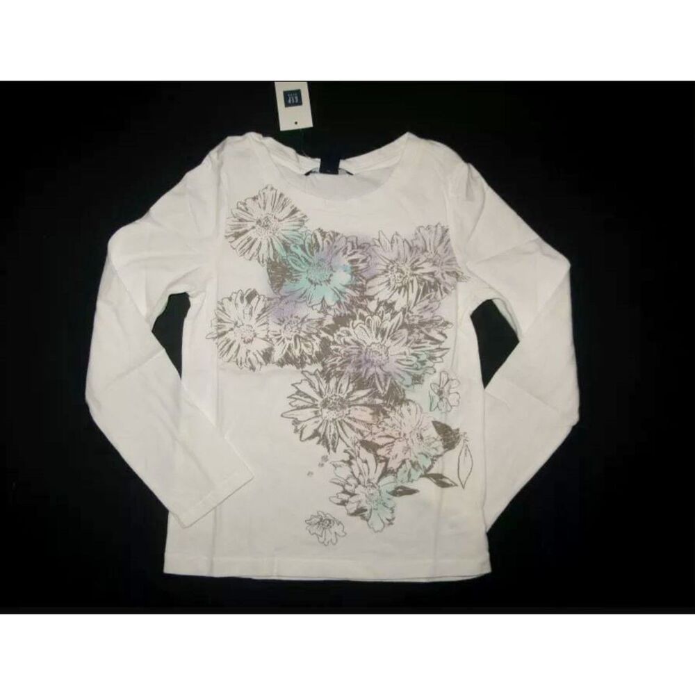 NEW Gap kids girls top XS L 4 5 10 white taupe aqua purple flower l/s t-shirt